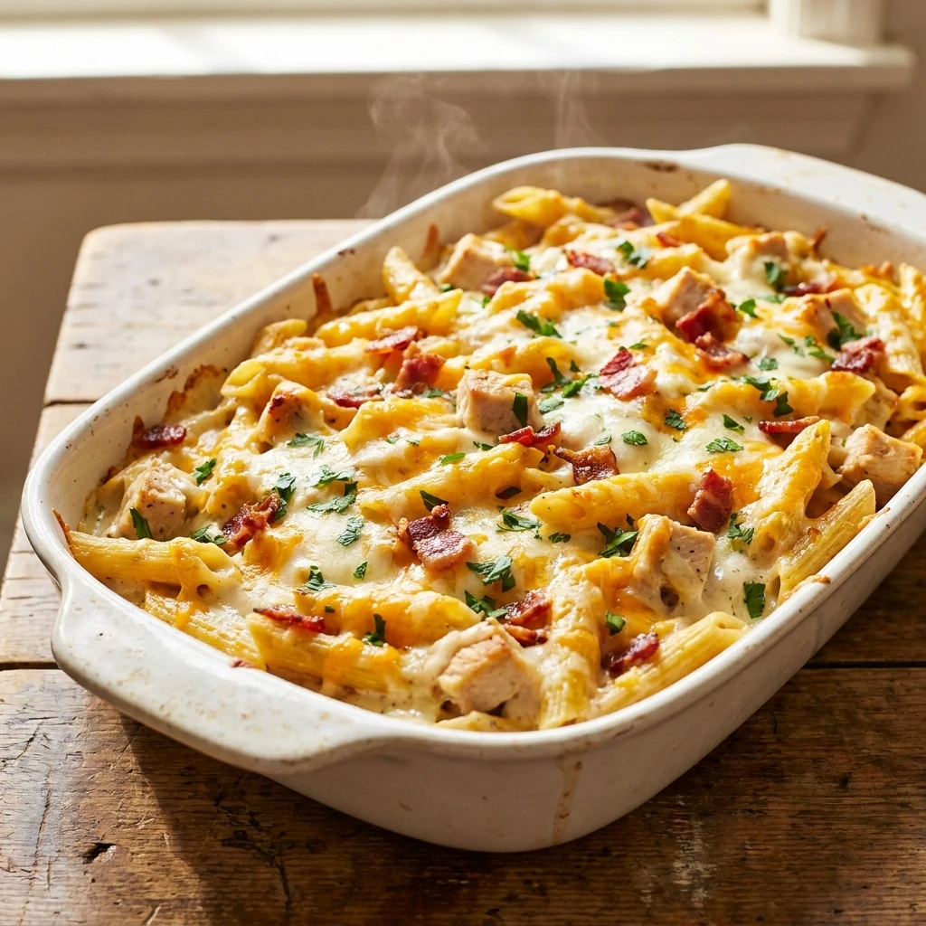 Creamy Chicken Bacon Ranch Pasta Bake Everyone Will Crave - Recipe Image