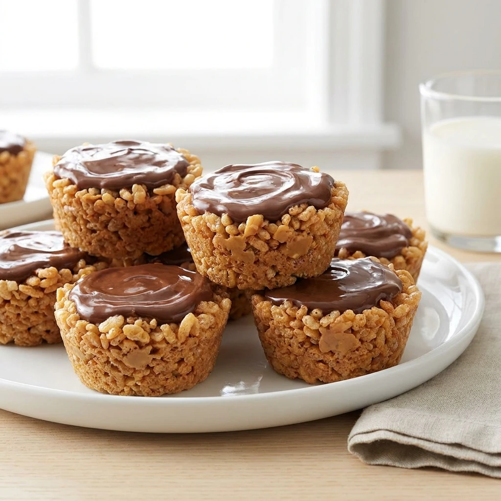 Peanut Butter Chocolate Rice Krispie Treat Cups Everyone Will Crave - Recipe Image