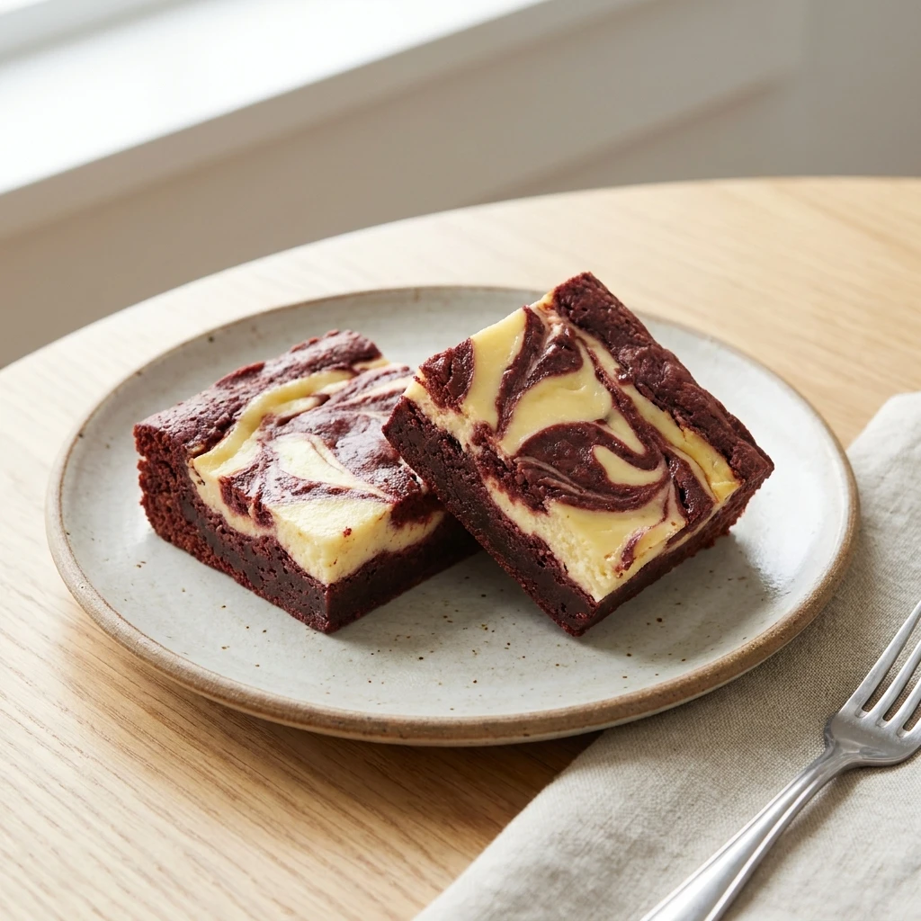 Classic Red Velvet Brownies with Creamy Cheesecake Swirl - Recipe Image