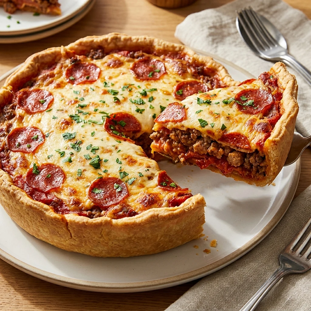 Savory Hamburger Sausage & Pepperoni Pie Everyone Will Crave - Recipe Image