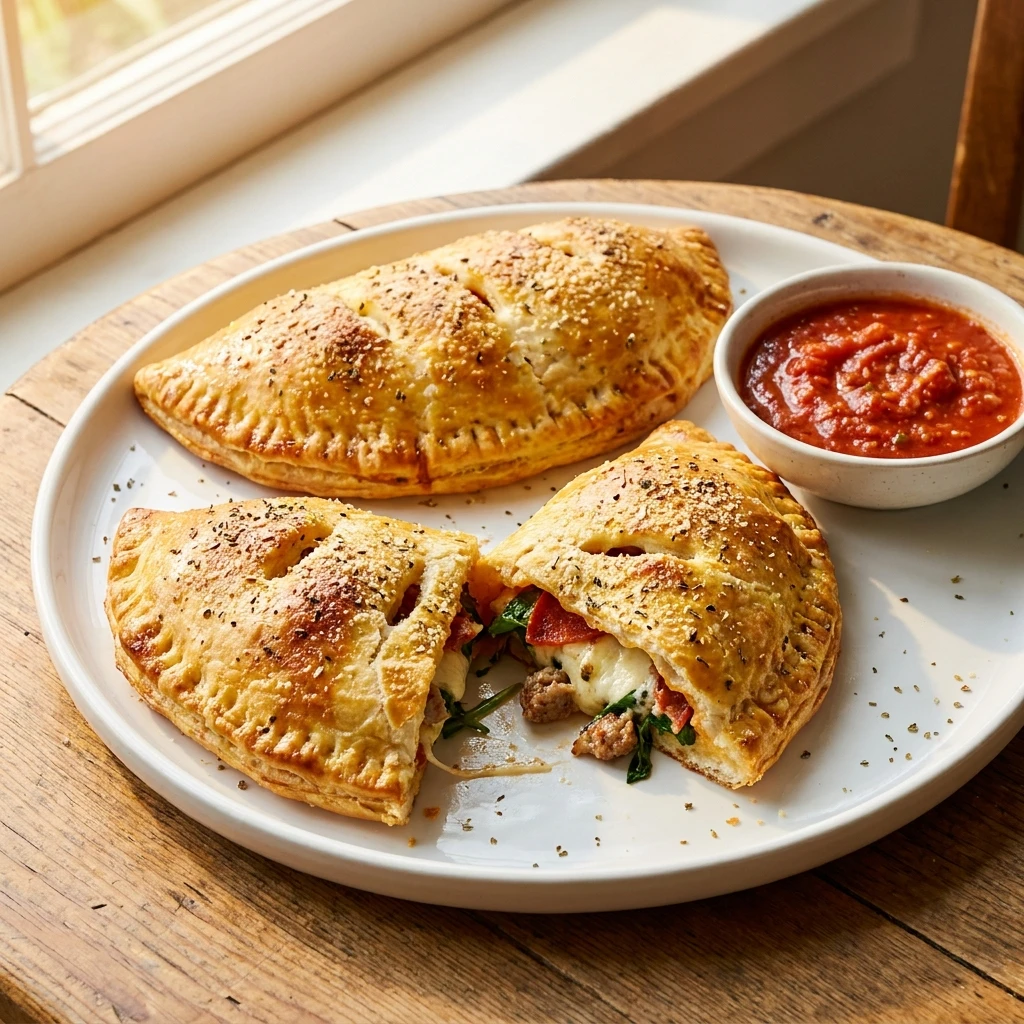 Crispy Air Fryer Calzones with Gooey Cheese Filling - Recipe Image