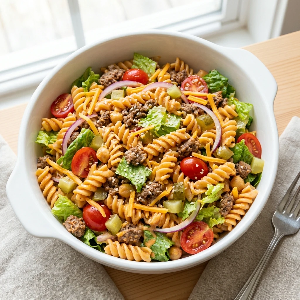 Creamy Big Mac Pasta Salad Everyone Will Beg You to Bring to the Cookout - Recipe Image