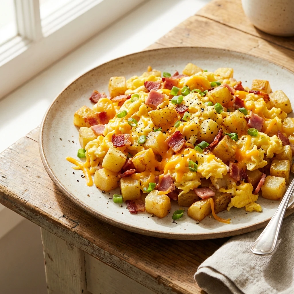 Cheesy Potato Egg Scramble for the Ultimate Cozy Breakfast - Recipe Image